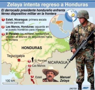 Zelaya continúa en la frontera Nicaragua-Honduras para presionar a los golpistas