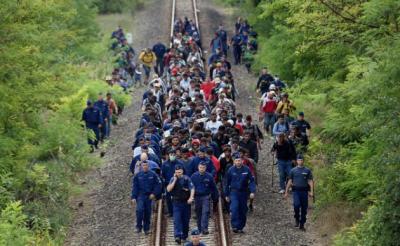 Cientos de migrantes rompen un cordón policial húngaro en la frontera serbia