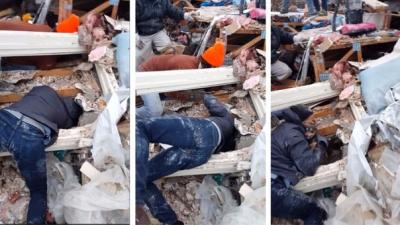 Un hombre logra rescatar a su perro de los escombros tras huracán en Texas