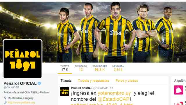 Cuenta de Twitter de Peñarol encabeza el ranking de seguidores