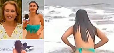 Notera chilena perdió el bikini al entrar a la playa