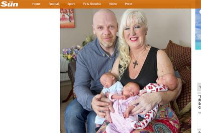 Británica de 55 años, que es abuela de cuatro nietos, dio a luz a trillizos