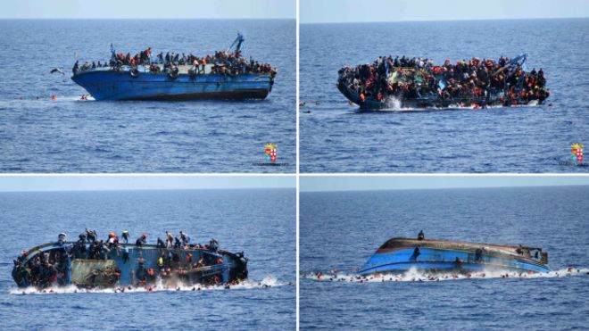 Vea el dramático hundimiento de un barco lleno de inmigrantes en el Mediterráneo